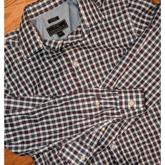 Jos A Bank Reserve Tailored Fit Plaid Button Down Shirt - Men's Medium No Iron - Picture 6 of 8